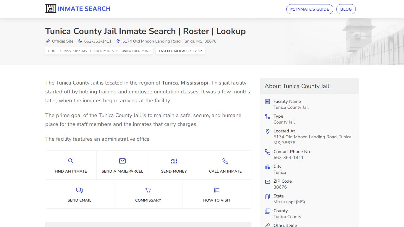 Tunica County Jail Inmate Search | Roster | Lookup