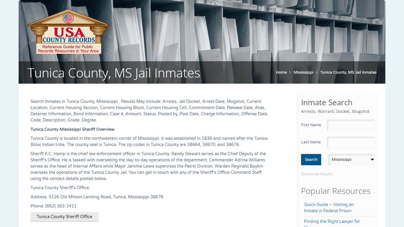 Tunica County, MS Jail Inmates | Name Search