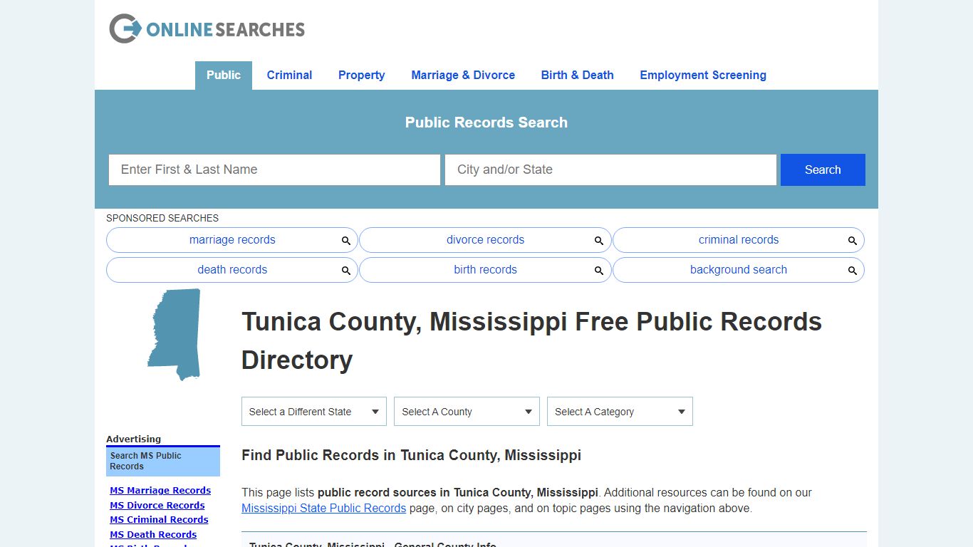 Tunica County, Mississippi Public Records Directory